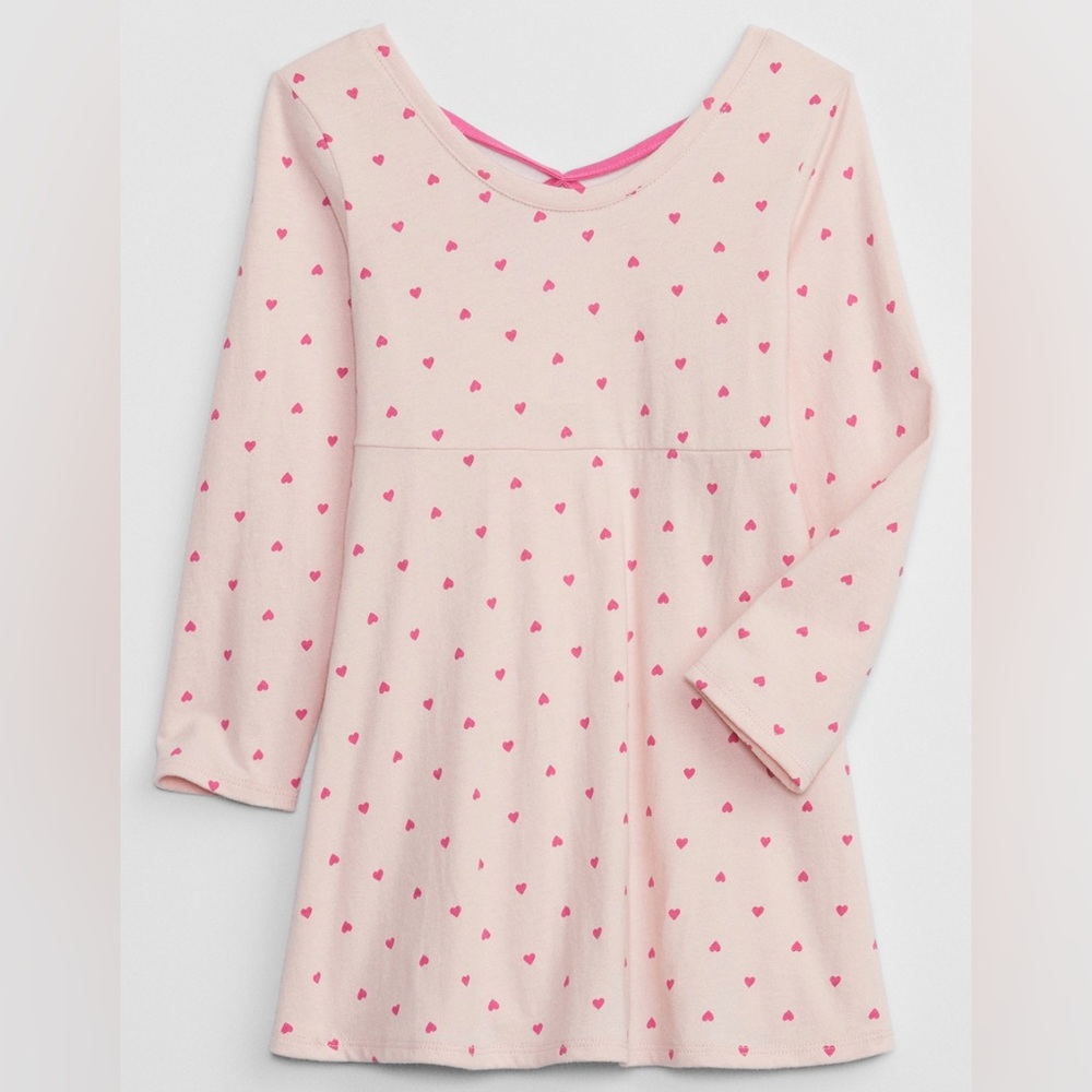 Baby Gap Kids Cotton Jersey Knit Cross-Back Dress Pink Hearts Toddler Girls 2T